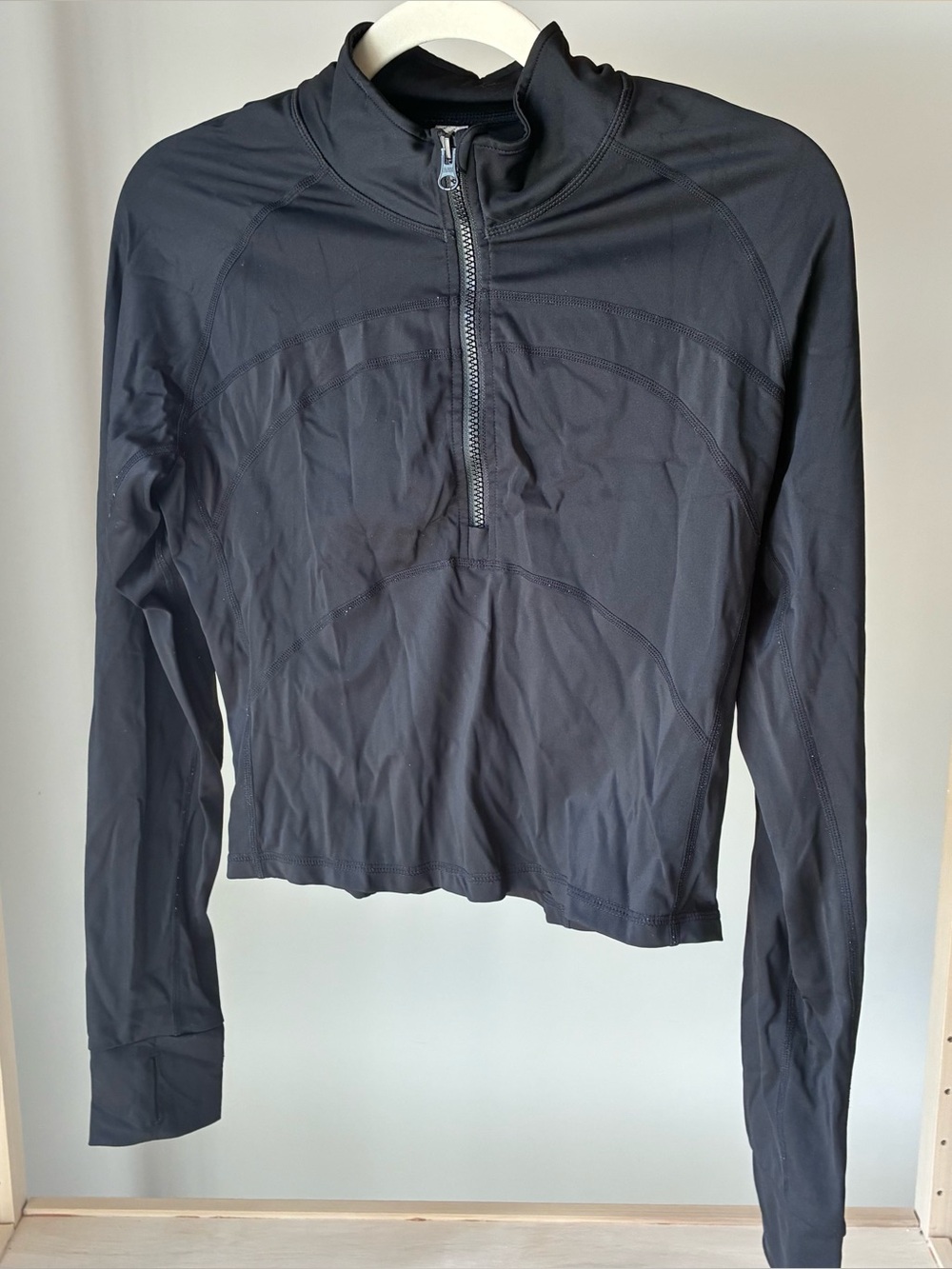 Women's Black Track Jacket Size L
Short Nylon Stretch Full Zip Long Sleeve